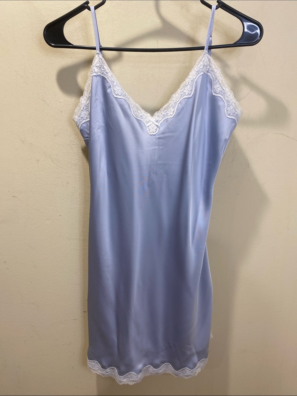 Brandy Melville Light Blue Satin Slip with White Lace Trim Sz 160/84a (4-6)
